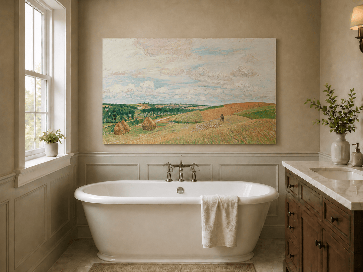 Peinture à l'huile de paysage - Gouffre rocheux spectaculaire avec personnages