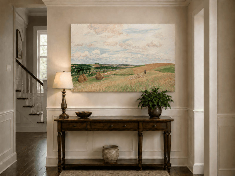 Peinture à l'huile de paysage - Gouffre rocheux spectaculaire avec personnages