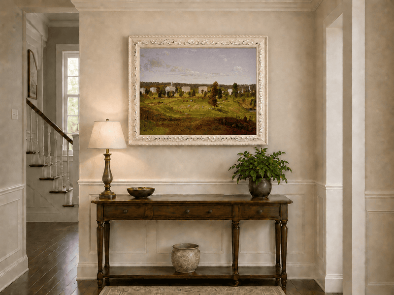 Landscape Oil Painting - Pastoral Campus with Classical Buildings