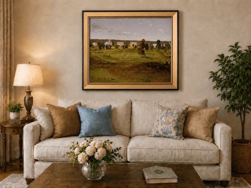 Landscape Oil Painting - Pastoral Campus with Classical Buildings