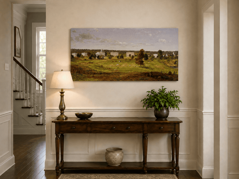 Landscape Oil Painting - Pastoral Campus with Classical Buildings