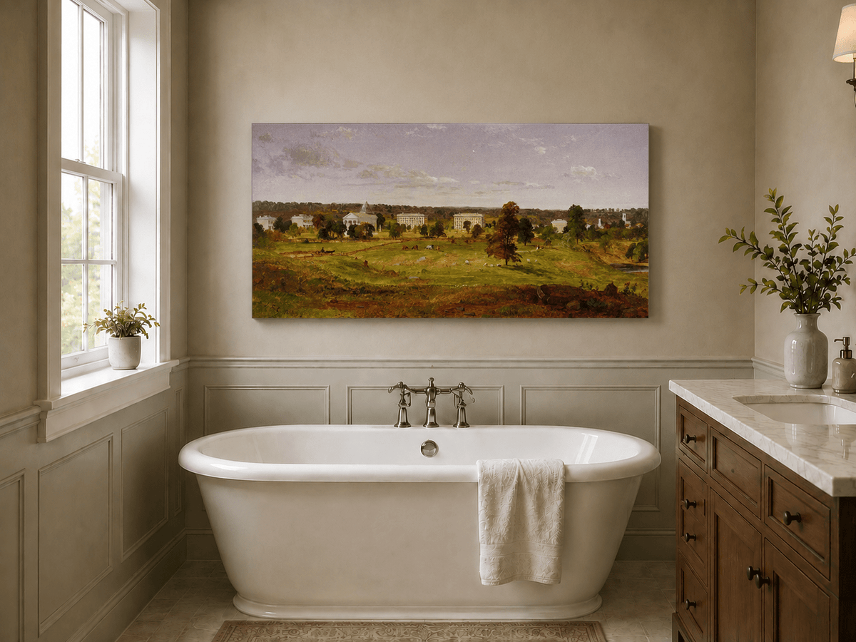 Landscape Oil Painting - Pastoral Campus with Classical Buildings