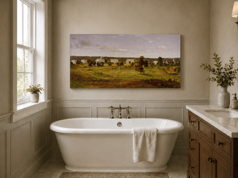 Landscape Oil Painting - Pastoral Campus with Classical Buildings