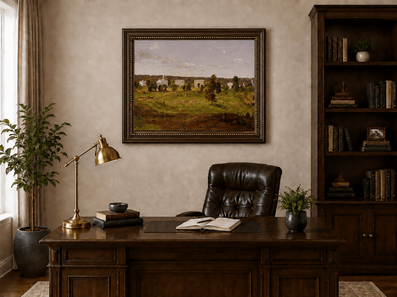 Landscape Oil Painting - Pastoral Campus with Classical Buildings
