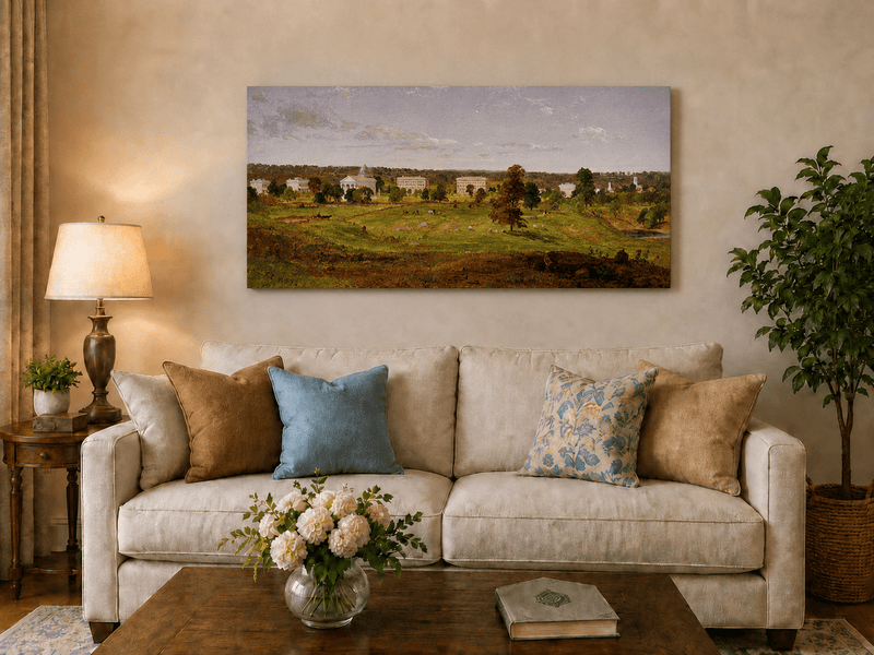 Landscape Oil Painting - Pastoral Campus with Classical Buildings