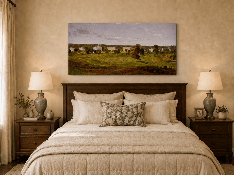 Landscape Oil Painting - Pastoral Campus with Classical Buildings