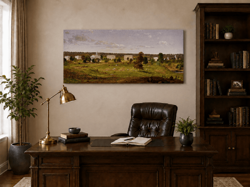 Landscape Oil Painting - Pastoral Campus with Classical Buildings