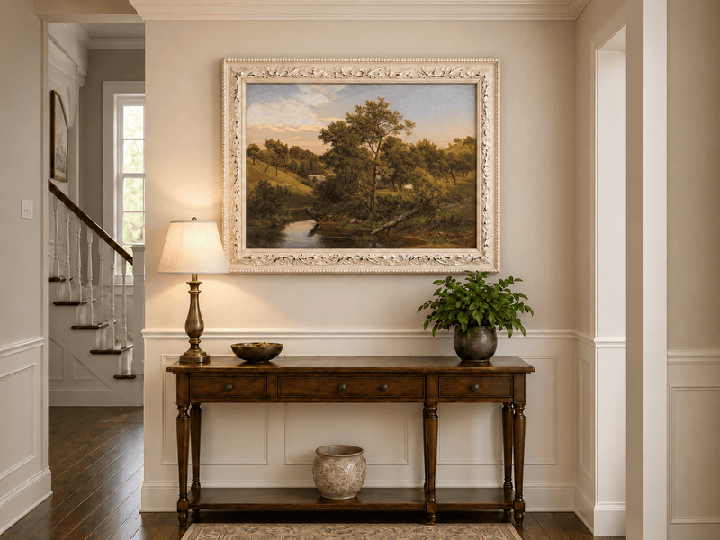 Landscape Oil Painting - Pastoral Creek and Hillside Cows