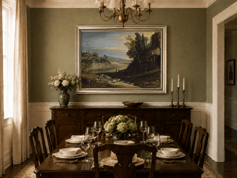 Landscape Oil Painting - Pastoral Estate with Goats and Ducks
