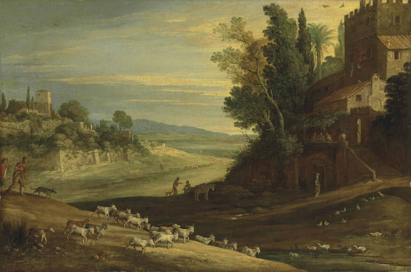 Landscape Oil Painting - Pastoral Estate with Goats and Ducks - Oil Painting Haven