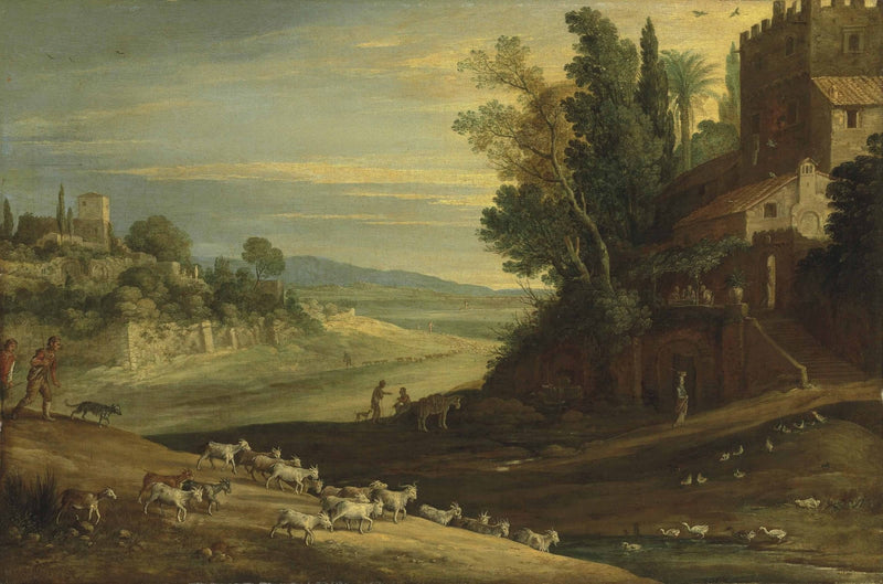 Landscape Oil Painting - Pastoral Estate with Goats and Ducks - Oil Painting Haven