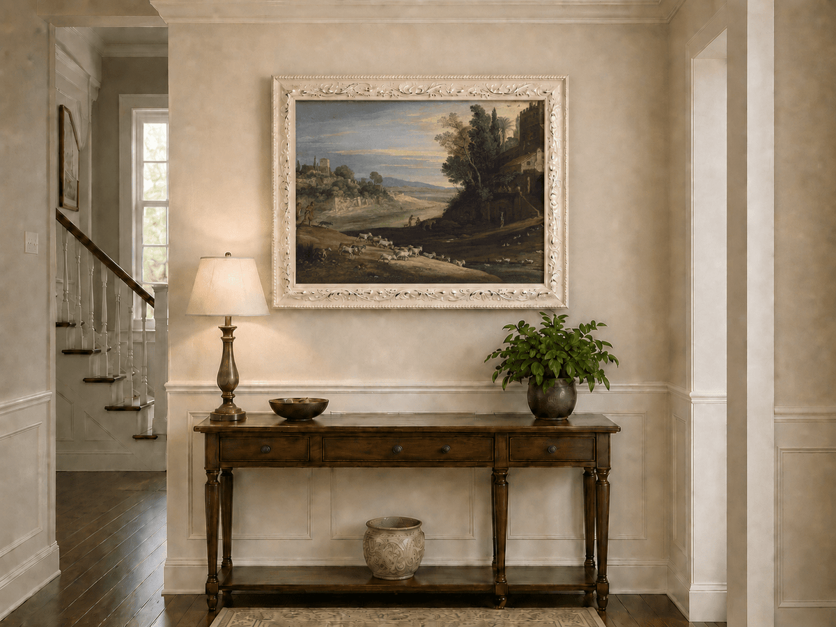 Landscape Oil Painting - Pastoral Estate with Goats and Ducks