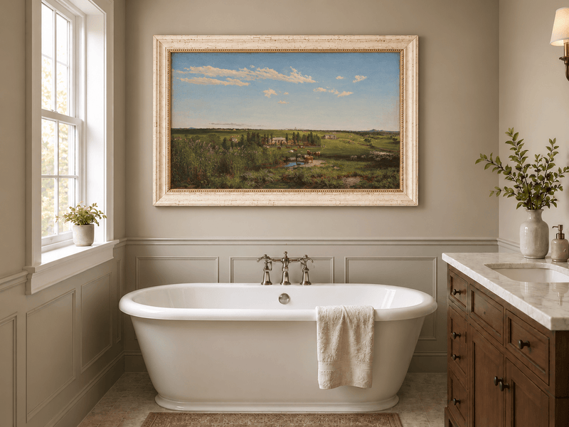 Landscape Oil Painting - Pastoral Farmland Cattle & Open Fields