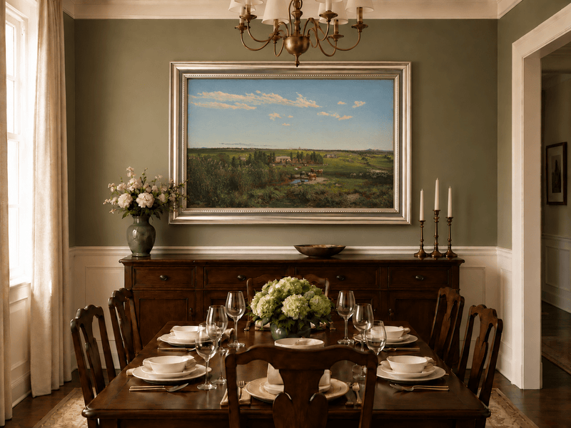 Landscape Oil Painting - Pastoral Farmland Cattle & Open Fields