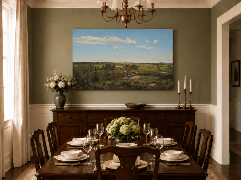 Landscape Oil Painting - Pastoral Farmland Cattle & Open Fields