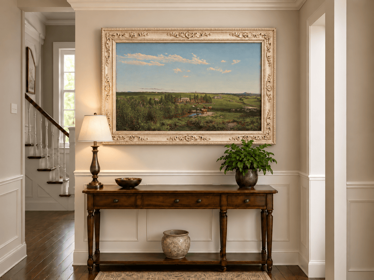 Landscape Oil Painting - Pastoral Farmland Cattle & Open Fields