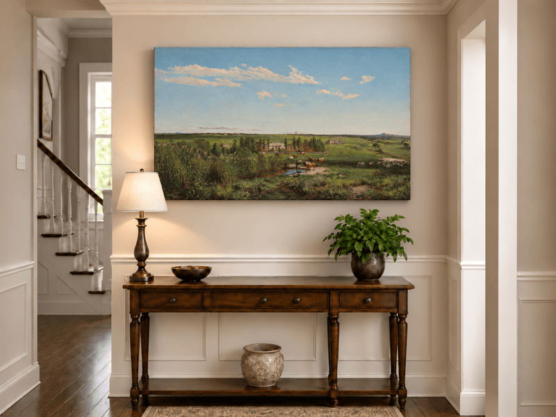 Landscape Oil Painting - Pastoral Farmland Cattle & Open Fields
