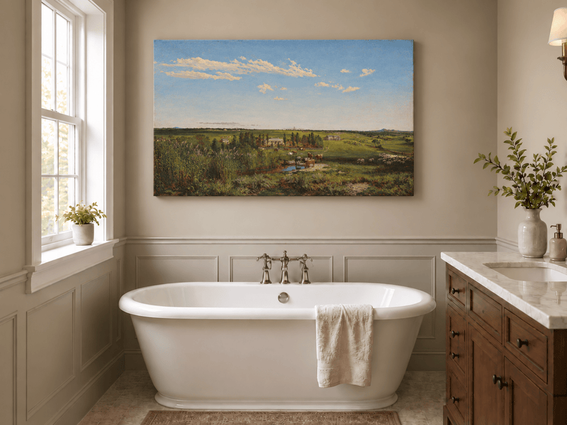 Landscape Oil Painting - Pastoral Farmland Cattle & Open Fields