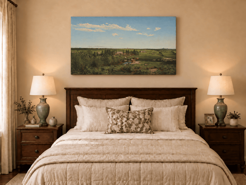 Landscape Oil Painting - Pastoral Farmland Cattle & Open Fields