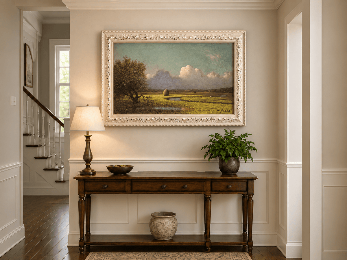 Landscape Oil Painting - Pastoral Field with Haystack and Sky