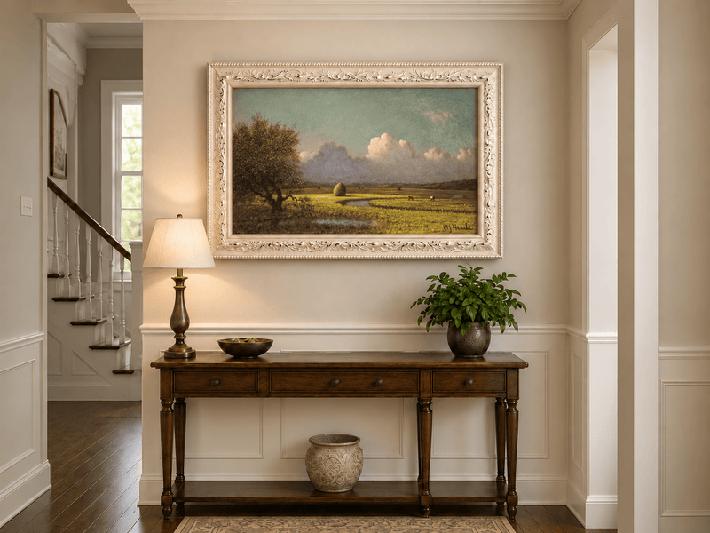 Landscape Oil Painting - Pastoral Field with Haystack and Sky
