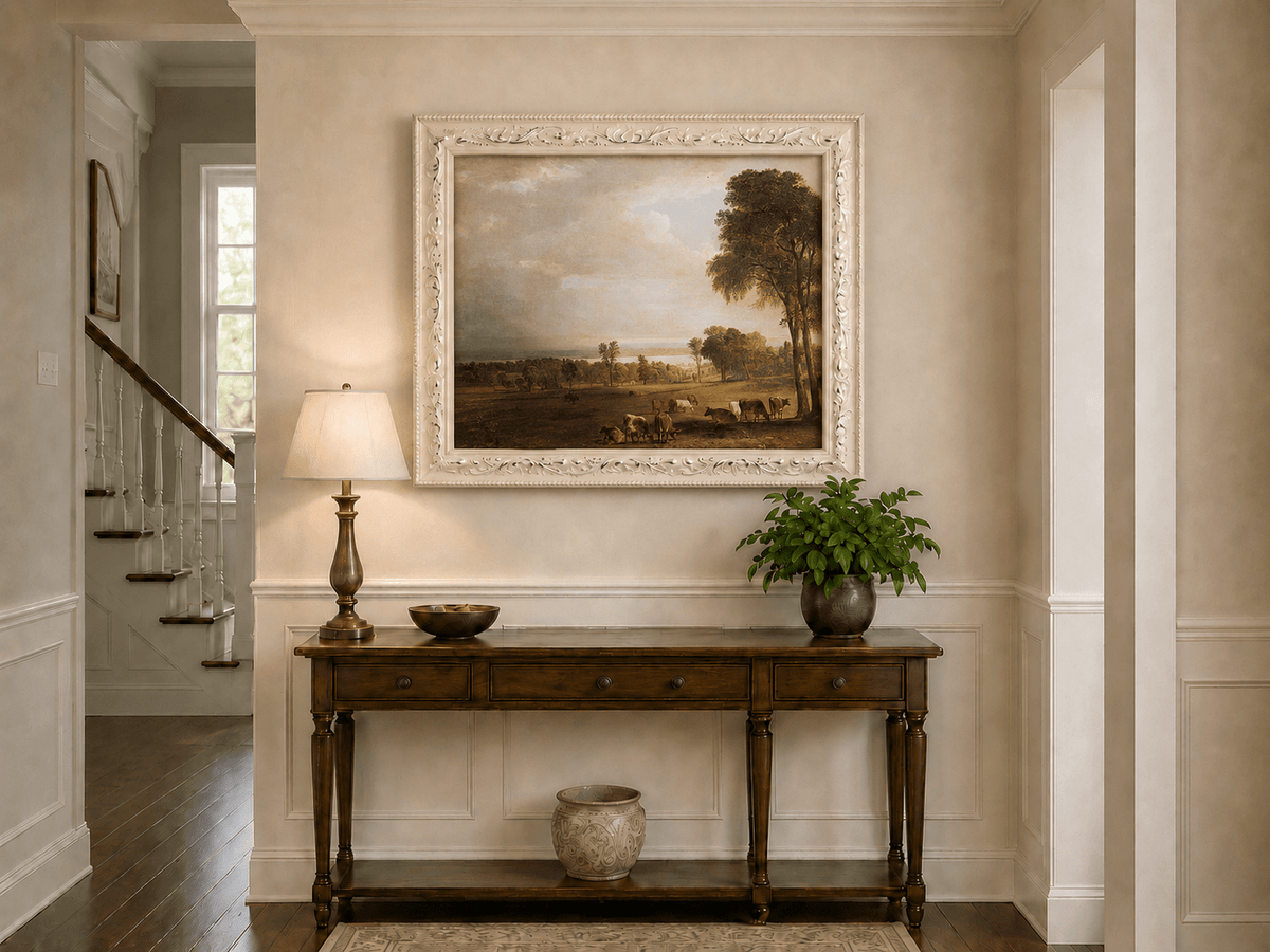 Peinture à l'huile de paysage - Paysage pastoral avec bétail