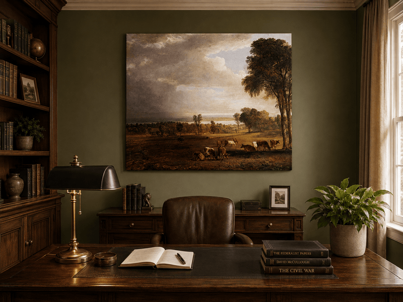 Peinture à l'huile de paysage - Paysage pastoral avec bétail