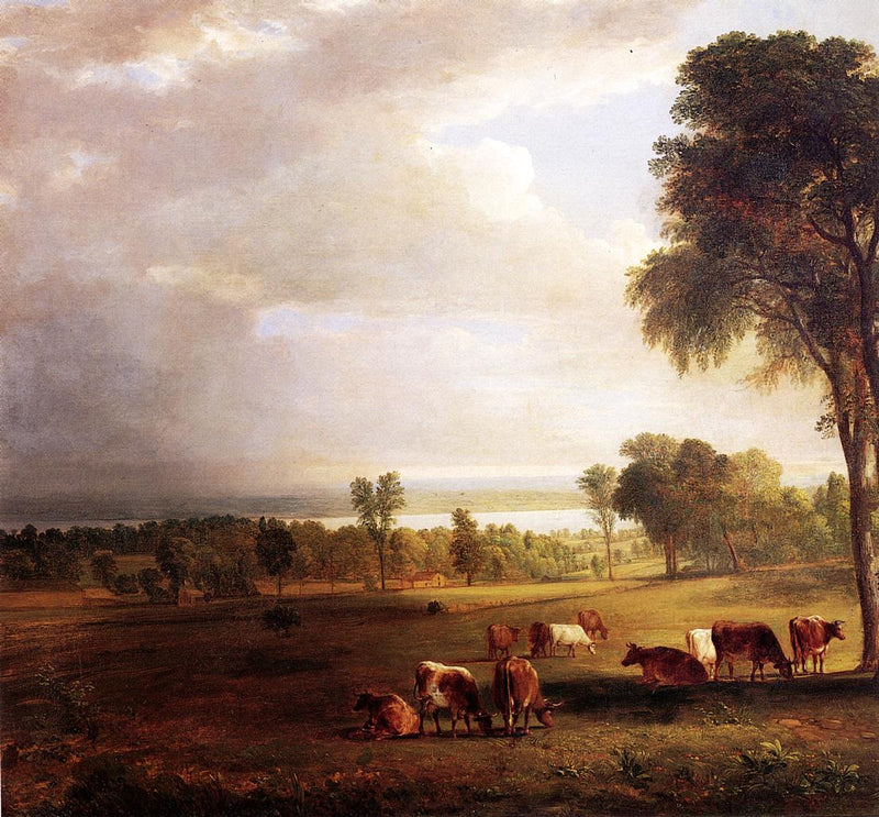 Landscape Oil Painting - Pastoral Landscape with Cattle - Oil Painting Haven