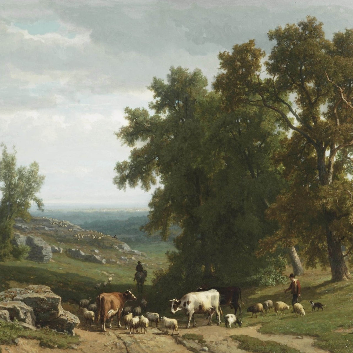 Landscape Oil Painting - Pastoral Meadow with Cattle and Sheep - Oil Painting Haven