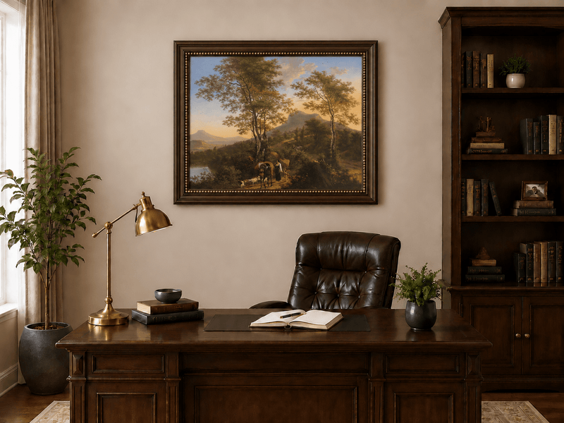 Landscape Oil Painting - Pastoral Mountain Path with Wagon