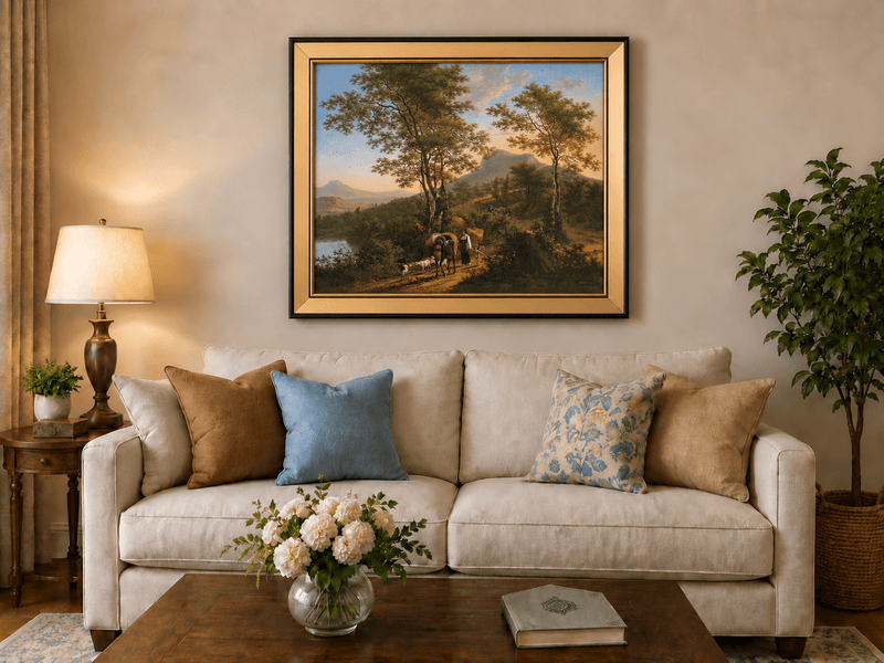 Landscape Oil Painting - Pastoral Mountain Path with Wagon