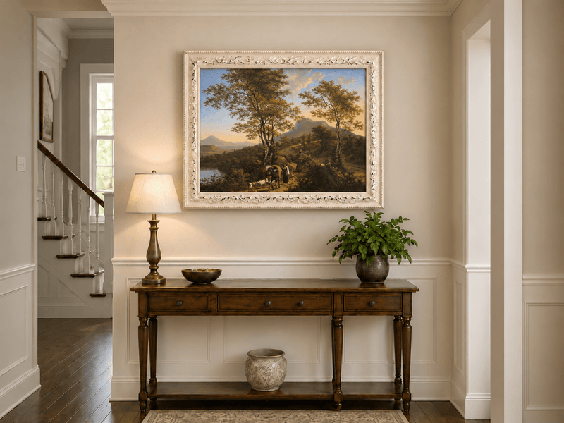 Landscape Oil Painting - Pastoral Mountain Path with Wagon