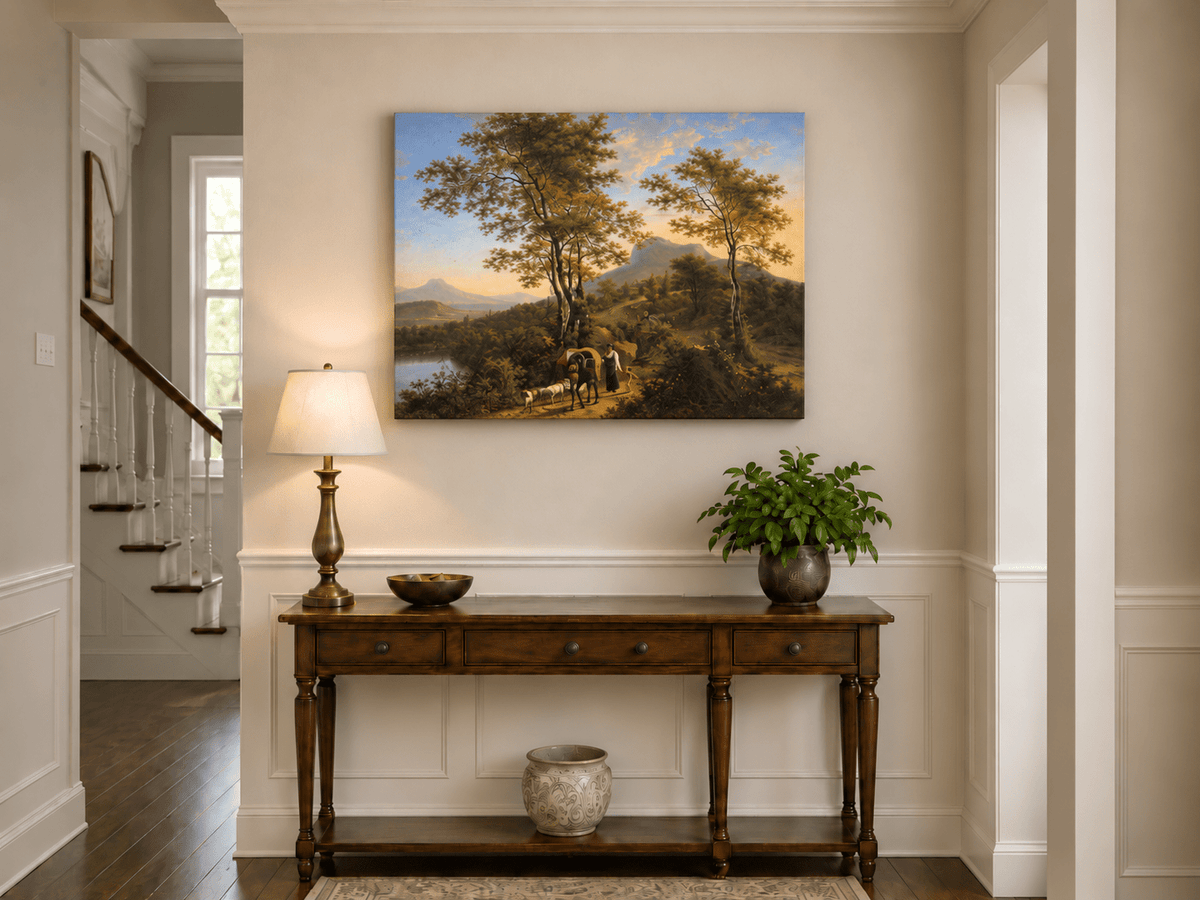 Landscape Oil Painting - Pastoral Mountain Path with Wagon