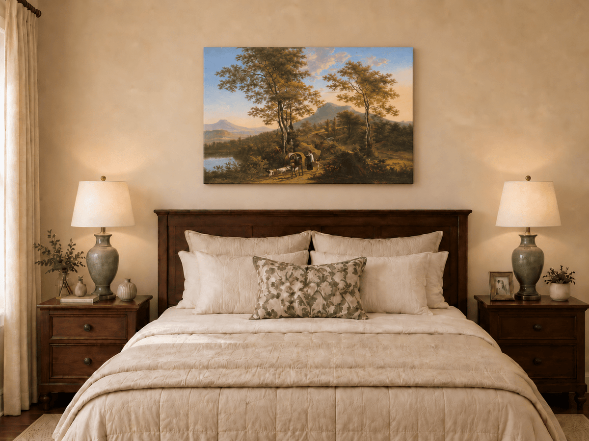Landscape Oil Painting - Pastoral Mountain Path with Wagon