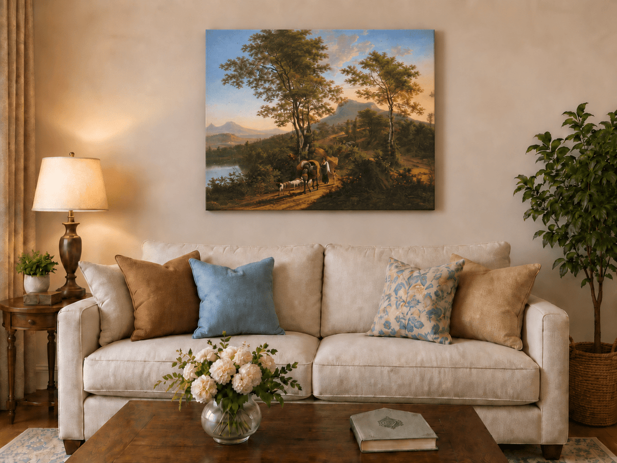 Landscape Oil Painting - Pastoral Mountain Path with Wagon