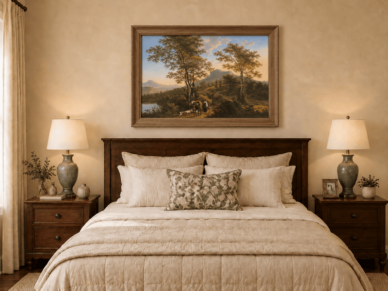 Landscape Oil Painting - Pastoral Mountain Path with Wagon