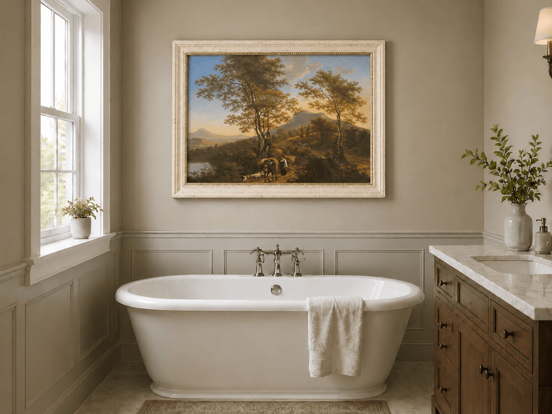 Landscape Oil Painting - Pastoral Mountain Path with Wagon