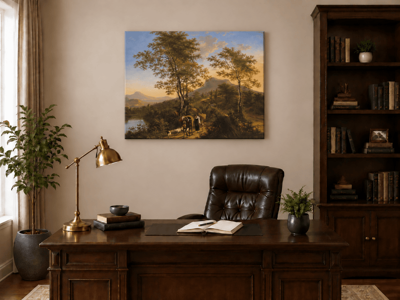 Landscape Oil Painting - Pastoral Mountain Path with Wagon