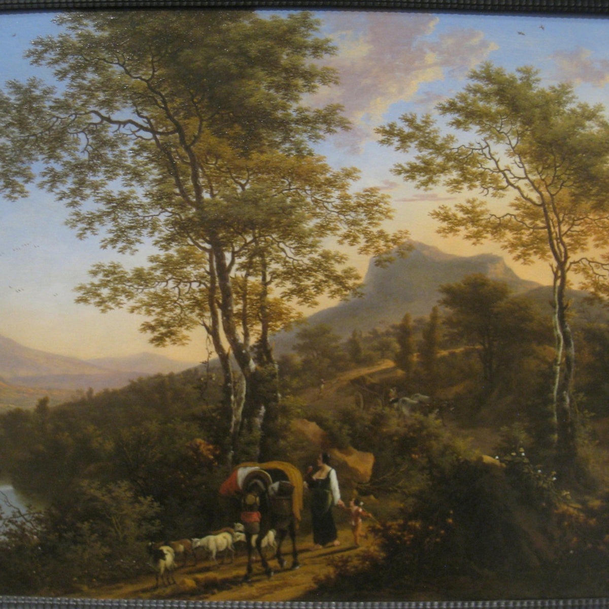 Hand-painted pastoral mountain path with wagon landscape oil painting on canvas