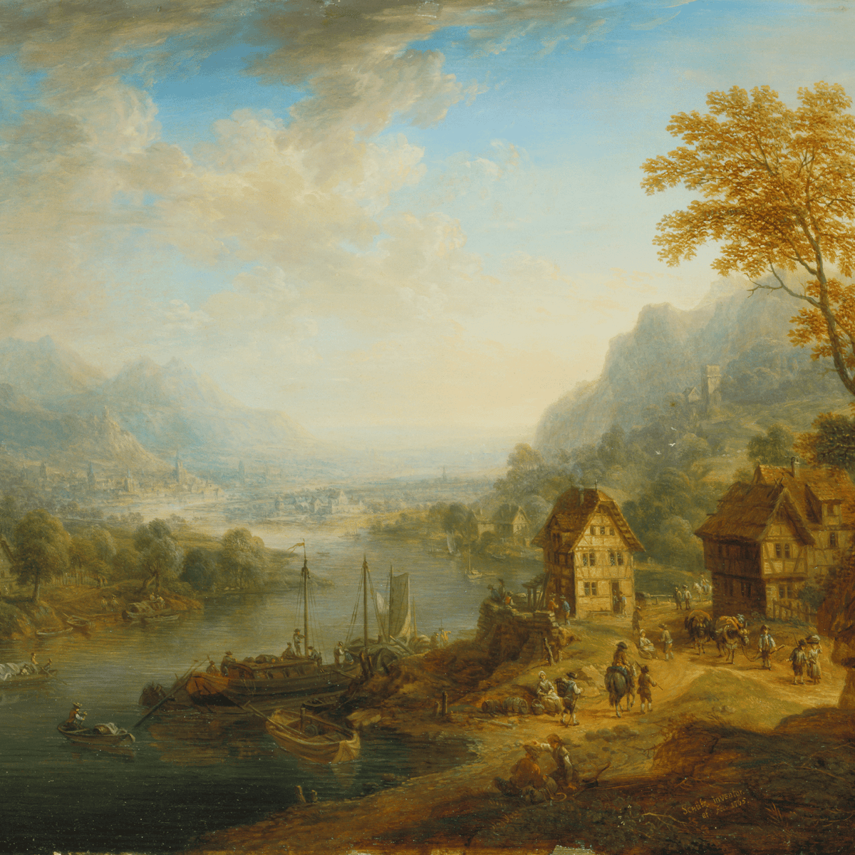 Hand-painted pastoral path with sheep and cliff ruins landscape oil painting on canvas