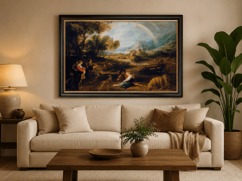 Landscape Oil Painting - Pastoral Rainbow Valley with Figures