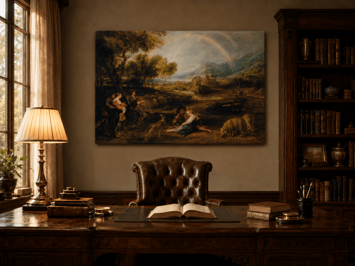 Landscape Oil Painting - Pastoral Rainbow Valley with Figures