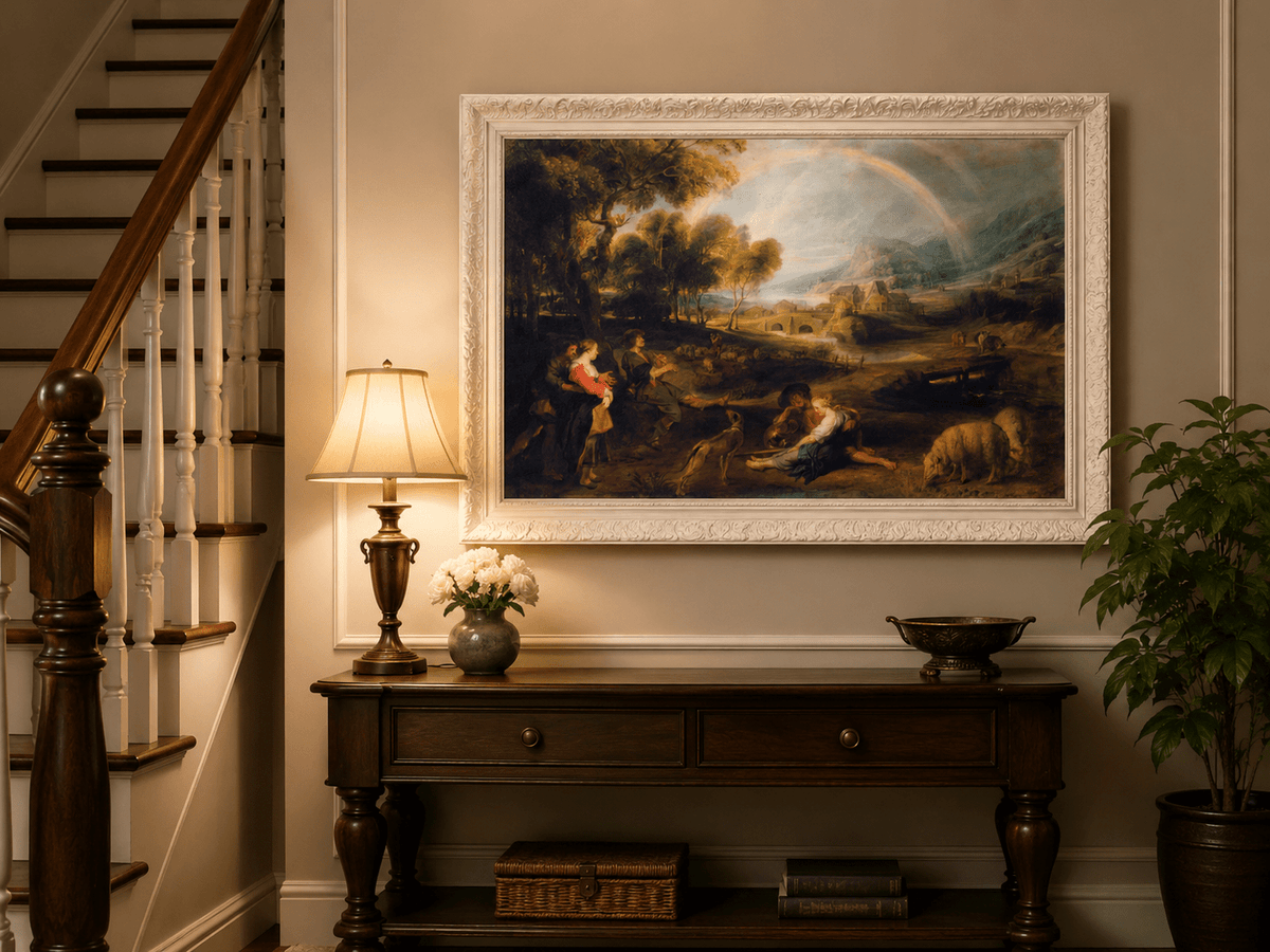 Landscape Oil Painting - Pastoral Rainbow Valley with Figures