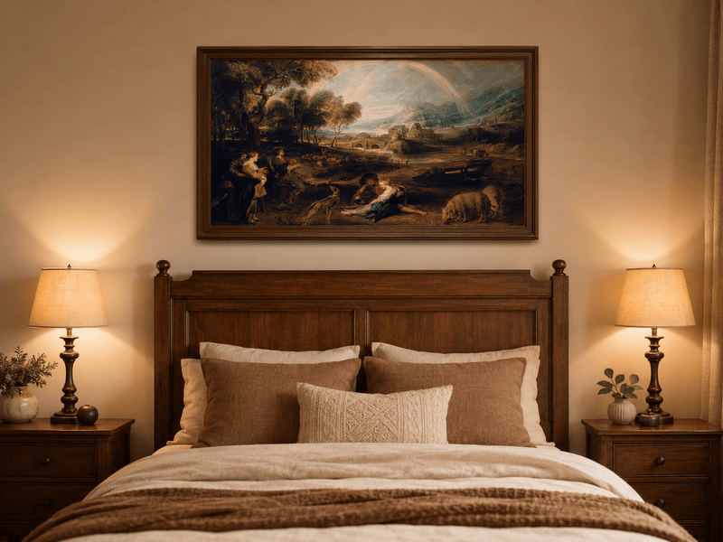 Landscape Oil Painting - Pastoral Rainbow Valley with Figures