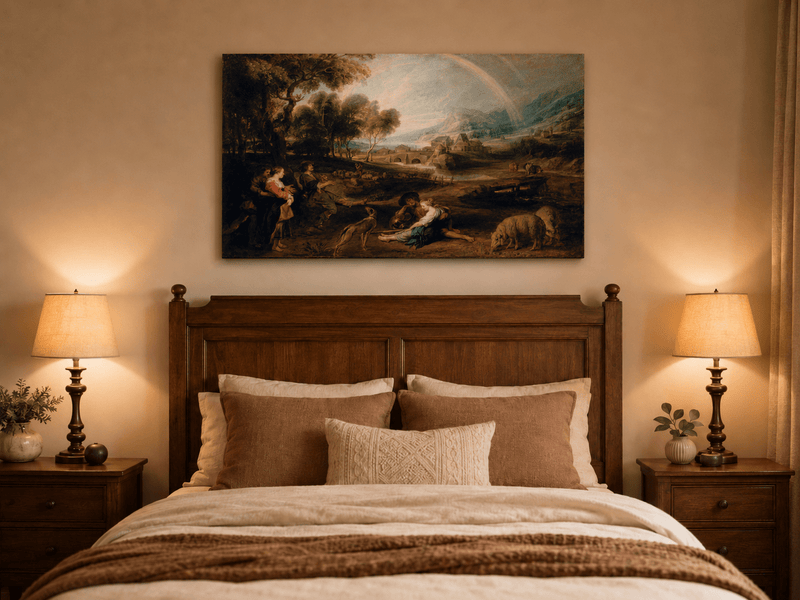 Landscape Oil Painting - Pastoral Rainbow Valley with Figures