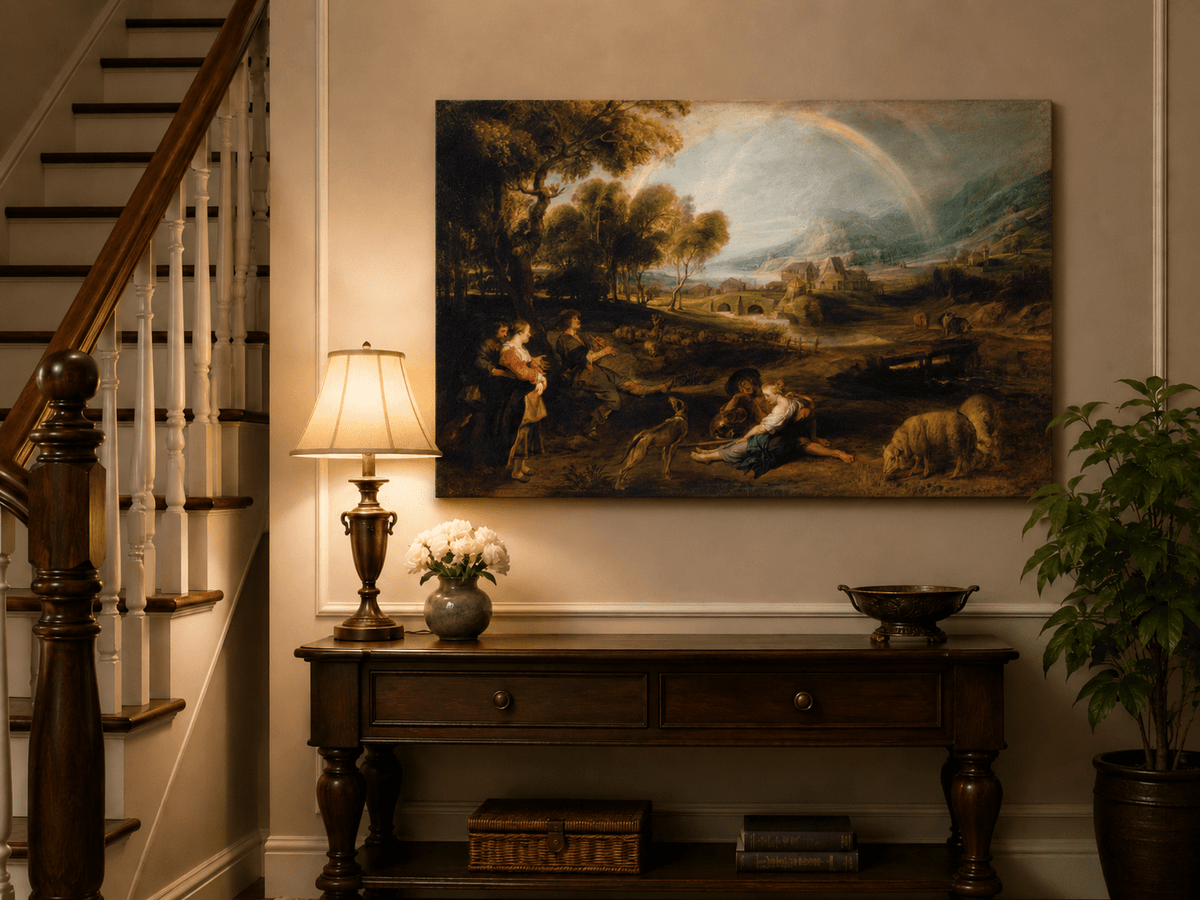 Landscape Oil Painting - Pastoral Rainbow Valley with Figures