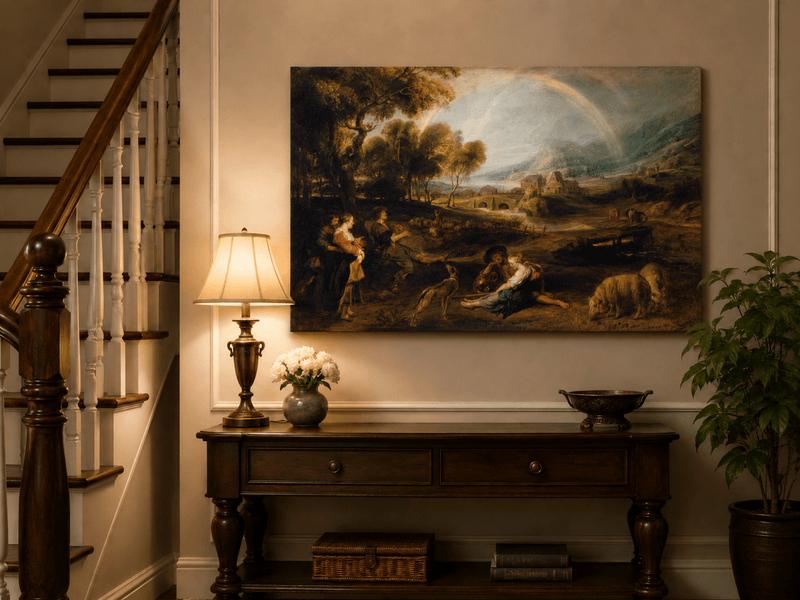 Landscape Oil Painting - Pastoral Rainbow Valley with Figures