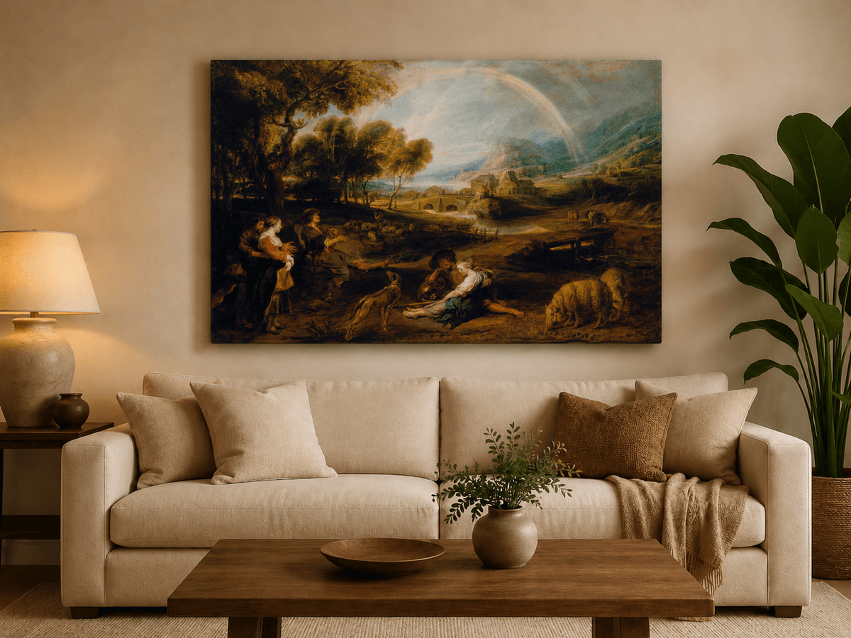 Landscape Oil Painting - Pastoral Rainbow Valley with Figures