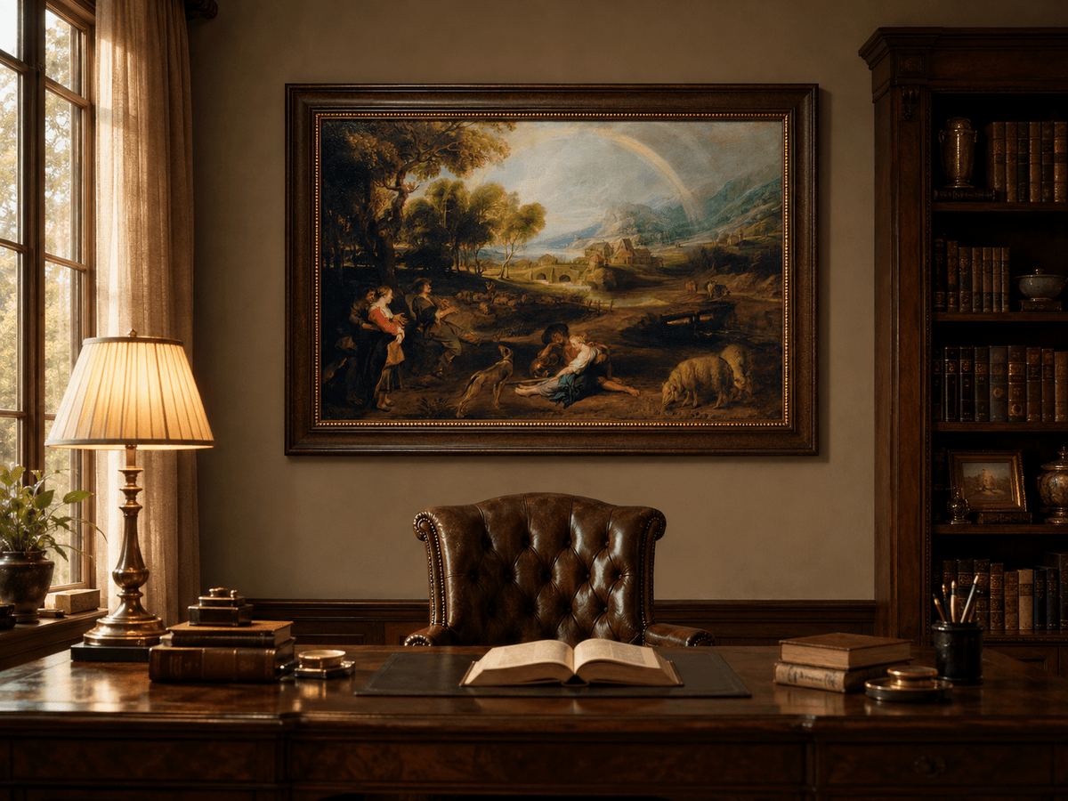 Landscape Oil Painting - Pastoral Rainbow Valley with Figures