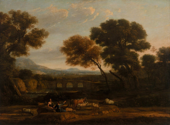 Landscape Oil Painting - Pastoral River Bridge at Sunset - Oil Painting Haven